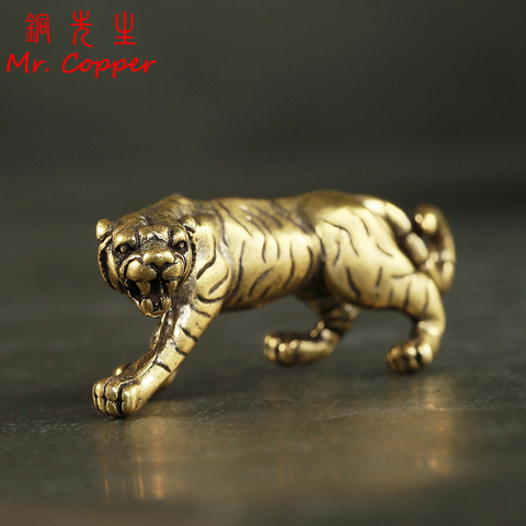 Pure Copper Solid Vintage Tiger Miniature Figurines Table Decoration Accessories Brass King Of Beasts Zodiac Animal Small Statue ► Photo 1/6