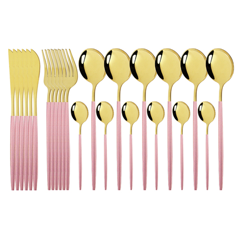 Pink Gold Cutlery Set Stainless Steel Dinnerware Set 24Pcs Knives Forks Coffee Spoons Flatware Set Kitchen Dinner Tableware Set ► Photo 1/6