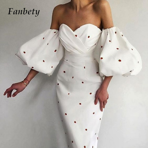 Sexy Club Strapless Lantern Sleeve Pencil Dress Retro Polka Dot Print Women Long Party Dress Elegant Off Shoulder Ladies Dresses ► Photo 1/6