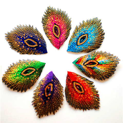 YACKALASI 5 Pcs/Lot Sequined Embroidery Patches Iron On 3D Appliqued Lace Peacock Tail Multicolor Flower Trims 10.5*7CM Diy ► Photo 1/3