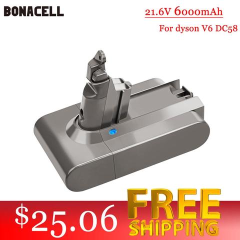 Bonacell 6000mAh 21.6V 6.0 Li-ion Battery for Dyson V6 DC58 DC59 DC61 DC62 DC74 SV09 SV07 SV03 965874-02 Vacuum Cleaner Battery ► Photo 1/5