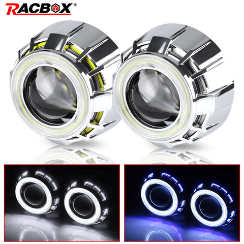 3.0 inch White Angel eye 2.5 Inch Bi Led Projector lenses with 4.0 inch White Red Blue Angel eyes Retrofit H7 H4 Car Assembly ► Photo 1/6