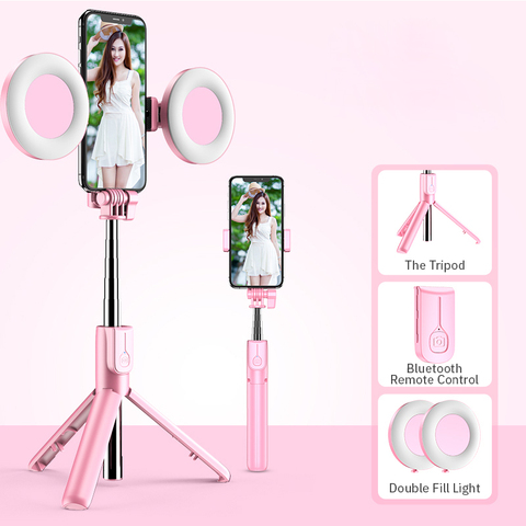 4in1 Wireless bluetooth Selfie Stick LED Ring light Extendable Handheld Monopod Live Tripod for iPhone X 8 Android smartphone ► Photo 1/6