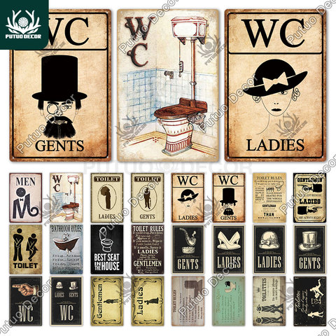 Putuo Decor Toilet Sign Vintage Funny Metal Tin Sign WC Lavatory Toilettes Wall Art Bathroom Restroom Toilet Wall Decoration ► Photo 1/6
