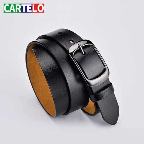 CARTELO Women's genuine leather fashion retro belt high quality luxury brand ladies metal double buckle new belt with jeans ► Photo 1/6