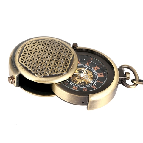 Retro Antique Hollow Cover Unique Double Turntable Capping Hand-Winding Mechanical Pocket Watch Men Steampunk Bronze 30cm Chain ► Photo 1/6