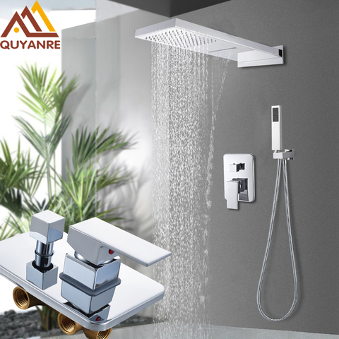 Shower Faucets Wall Mount 3 Function Chrome Bath Shower Faucet Set Waterfall Rainfall Shower Head Handshower Mixer Tap Bath ► Photo 1/6