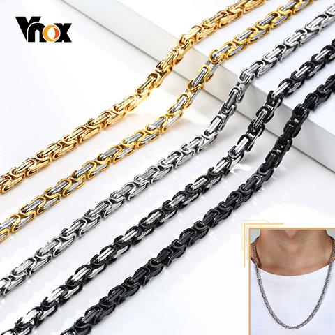 Vnox Men Basic Cubic Square Byzantine Chain Necklace 4mm Wide Stainless Steel Solid Metal Punk Collar Male Jewelry 60cm ► Photo 1/6