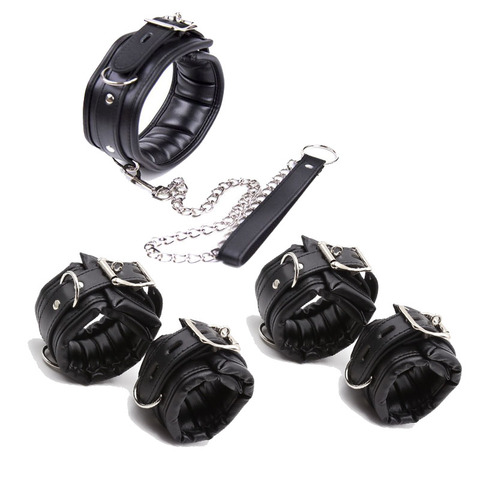 Leather Metail Heart Sex Handcuffs Ankle Cuffs and Collar Slave Bdsm Bondage Set Sex Toys for Couples Erotic Womens Lingerie ► Photo 1/6