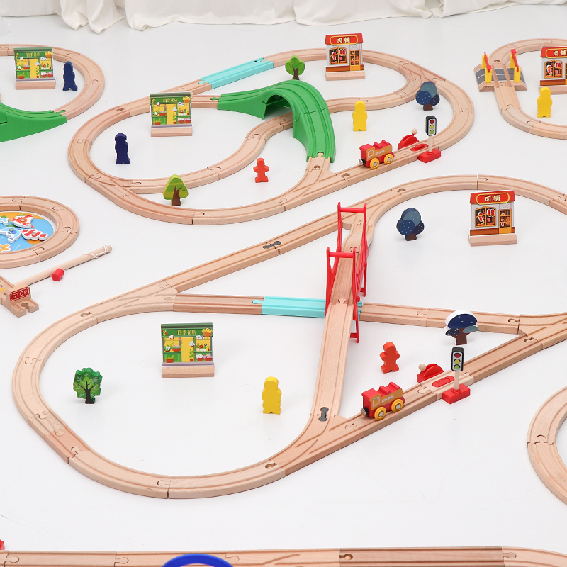 Wooden Train Track Set for Toy Car works with Friends on Magnetic Birthday Gift 