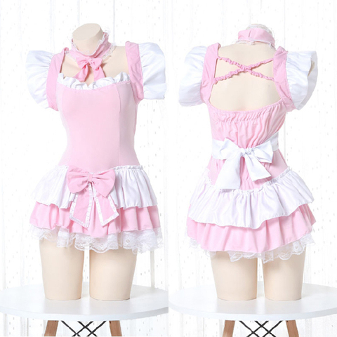 Lolita Cute Pink Ruffle Maid Outfit Japanese Girl Cosplay Sexy Costumes Daily Apron Uniform Skirt Set Kawaii Nightdress ► Photo 1/6