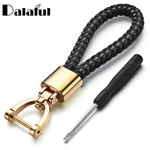 Hand Woven Leather KeyChain Detachable Metal 360 Degree Rotating Horseshoe Buckle Braided Moto Car Key Chain For Men Gift K394 ► Photo 1/6