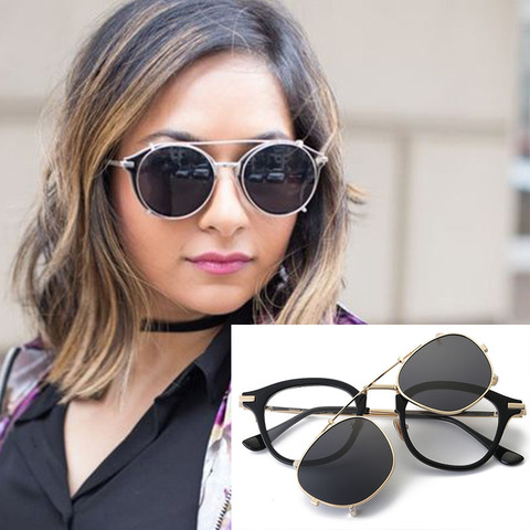 black Men women sunglasses Vintage Punk 2 in 1 sunglasses mirror Brand Design trend Clip On Sunglasses Oculos De Sol ► Photo 1/6