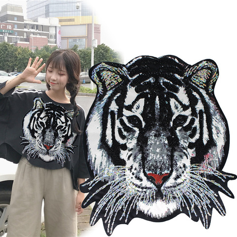Big Tiger Embroidery Lace Clothing Stickers Applique Paillette Fabric Sweater Clothes Patch Sequined T-shirt Diy ► Photo 1/6
