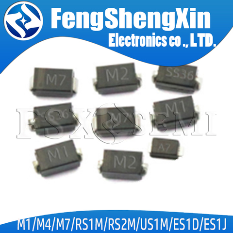 100pcs SMA Rectifier diode 1N4001 M1 1N4004 M4 1N4007 M7 FR107 RS1M FR207 RS2M HER108 US1M SF18 ES1J SF14 ES1D DO-214AC schottky ► Photo 1/2