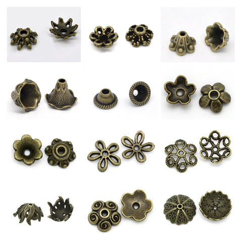 8Seasons Zinc Based Alloy Filigree Beads Caps Flower Antique Bronze Dot Pattern Hollow DIY Making Jewelry Findings,30-300PCs ► Photo 1/6