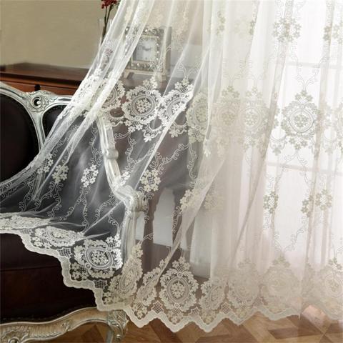 European-style Luxury Turkish Craft White Embroidery Lace Transparent Tulle Curtains For Bedroom Living Room Decoration MY136#5 ► Photo 1/6