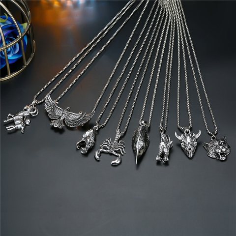 1PC Personality Rock Goat Eagle Tiger Animals Necklace Women Punk Vintage Metal Dragon Skull Pendant Necklace Men Jewely N72 ► Photo 1/6