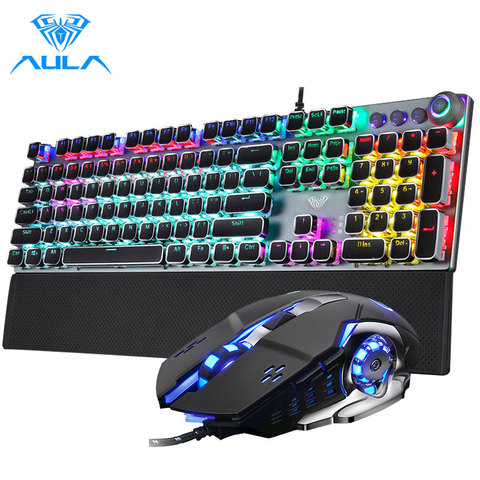 AULA Mechanical Gaming Keyboard Mouse Combo 104keys Anti-ghosting Black/Blue Switch Gaming Keyboards Set for Gamer PC Desktop ► Photo 1/6