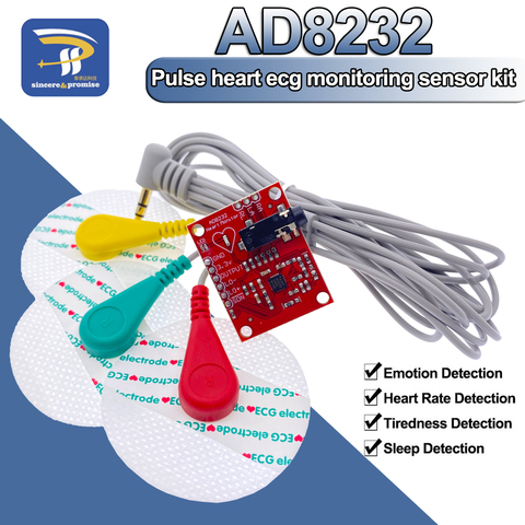 Ecg module AD8232 ecg measurement pulse heart ecg monitoring sensor module kit ► Photo 1/6