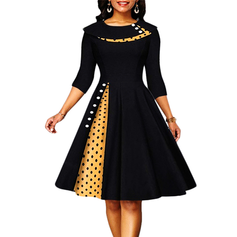 Autumn Dresses Women 2022 Vintage Sexy Dot Patchwork Ball Gown Dresses Casual Three Quarter Sleeve Slim Office Midi Party Dress ► Photo 1/4