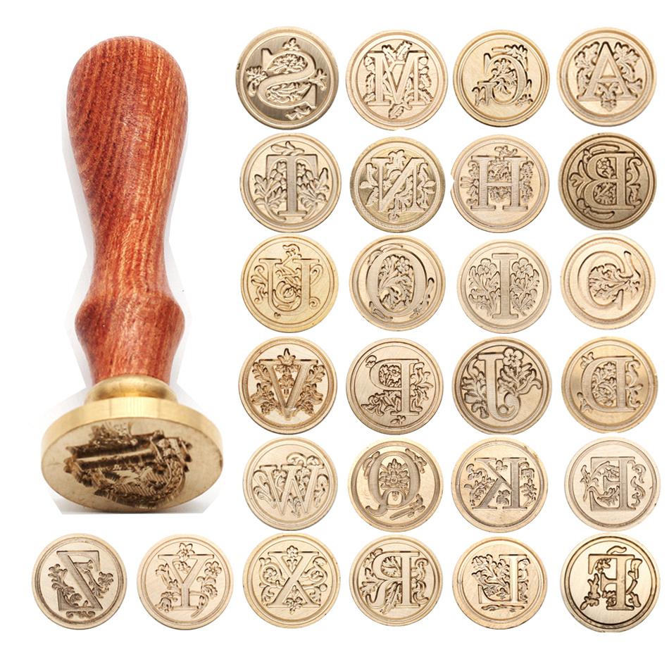 Demarkt Classic Retro Initial Letter A-Z Alphabet Letter Wood Sealing Wax Seal Stamp for Post Decorative Personalised Wedding
