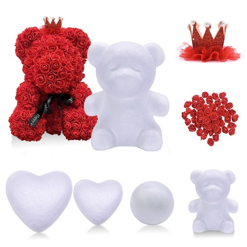 1Pc Polystyrene Styrofoam Foam Heart Rose Bear Crafts For Birthday Party DIY Decoration Wedding Valentines Day Gift ► Photo 1/6