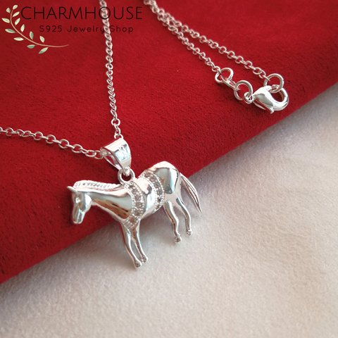 925 Silver Necklaces For Women Horse Pendant Necklace Collier Femme Choker Wedding Bridal Jewelry Accessories Bijoux ► Photo 1/5