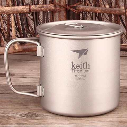 Keith Cup 350ml Pure Titanium Camping Traveling Drinkware Outdoor Camping Picnic Hiking Cup Single-wall Mug Fold Handle ► Photo 1/6