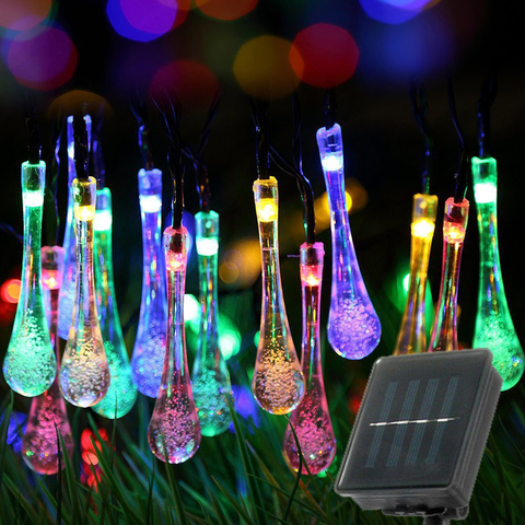 LED Outdoor Water drops Solar Lamp String Lights 6/5/3m 30/20/10 LEDs Fairy Holiday Christmas Party Garland Garden Waterproof ► Photo 1/6