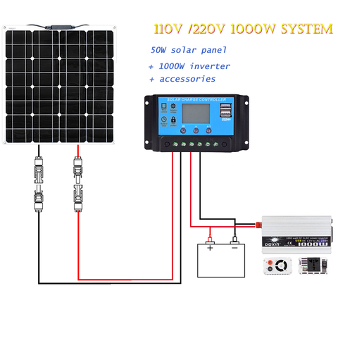 Boguang 110V 220V Flexible Solar Panel 50W with 1000W Inverter 12v 20A Controller kit system for House farm lighting power ► Photo 1/6