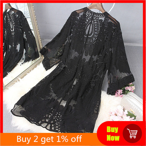 1Pc Women Beach Cover Up Floral Embroidery Swimwear Women Robe Cardigan BathingSuit ► Photo 1/6