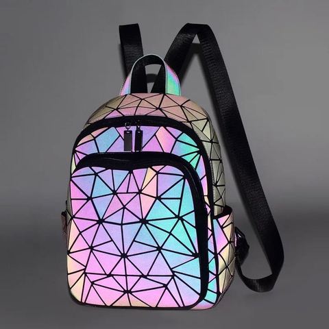 Women Luminous Brand Backpack Holographic reflective Geometric travel Shoulder Bag Folding Female student School Shine BackPack ► Photo 1/6