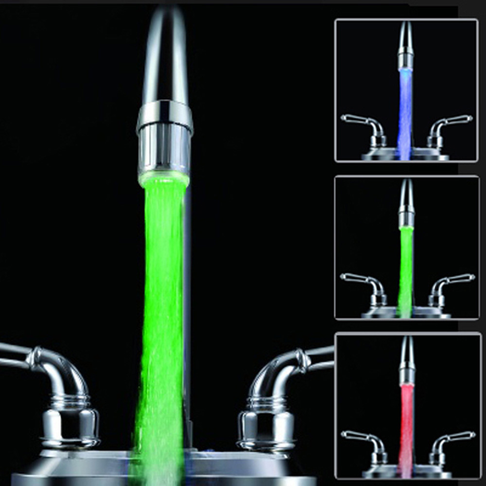 7 Color LED Light Changing Glow Automatically Shower Stream Water Faucet Tap 360Degree Rotate for Kitchen Bathro​om 2 PCS 