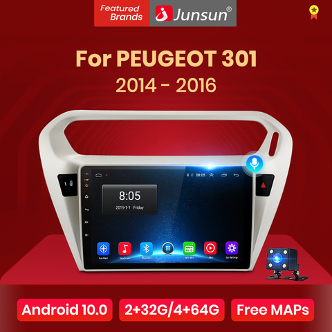 Junsun V1 pro 2G+128G Android 10 For PEUGEOT 301 Citroen Elysee 2014 - 2016 Car Radio Multimedia Video Player GPS 2 din dvd ► Photo 1/6