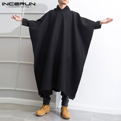 Men Loose Black Coats INCERUN Fashion Irregular Hooded Cloak Autumn Winter Man Long Sleeve Trench Retro Punk Outwear Jackets 5XL ► Photo 1/6