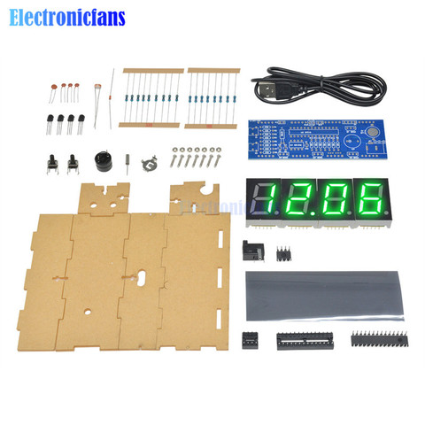 DIY Kit Green 4-Digit LED Display Electronic Clock Microcontroller Digital Clock Time Light Control Thermometer diy electronic ► Photo 1/6