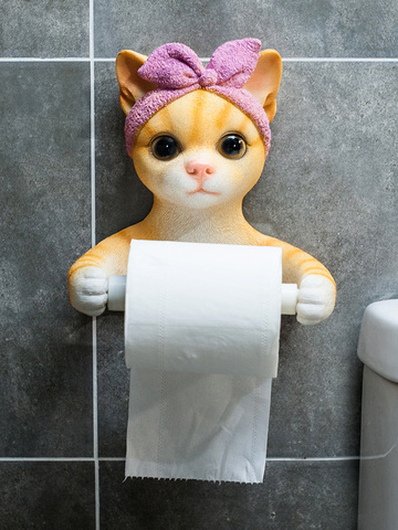 Cute Cat and Dog Tissue Holder Toilet Toilet Toilet Free Punch Bathroom Wall-mounted Creative Toilet Roll Holder ► Photo 1/5