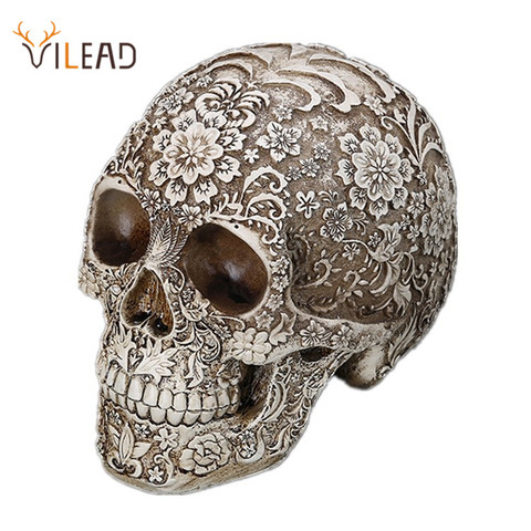 VILEAD 20cm Carved Skull Resin Craft White Skull Head Halloween Party Decor Skull Sculpture Ornament Home Decoration Research ► Photo 1/6