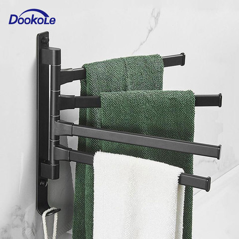 Matte Black Bathroom Swivel Towel Bar, Space Saving Swinging Towel Rack Wall Mounted, Towel Holder with Hooks ► Photo 1/1