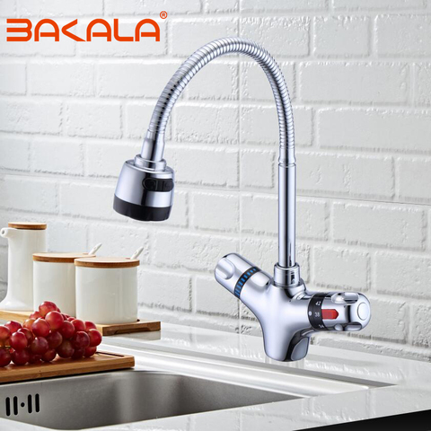 Solid Brass chrome finish Kitchen Mixer tap Cold and Hot Kitchen thermostatic faucet Constant temperature mixer basin faucet ► Photo 1/6