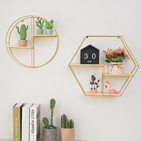 Creative Iron Hexagonal Grid Storage Rack  Wall Hanging Decor Shelf For Home Shop Restaurant Figurines Book Flower Pot Display ► Photo 1/6