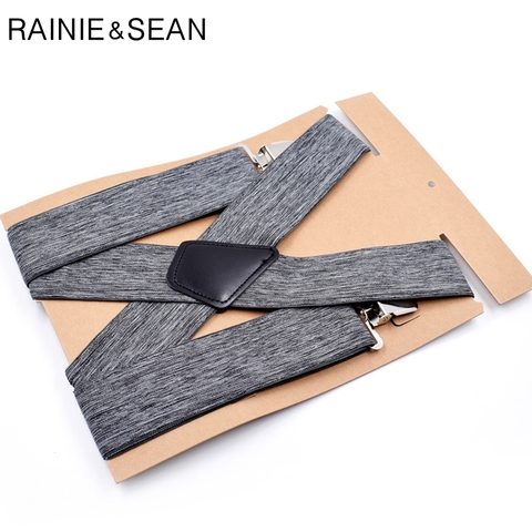 RAINIE SEAN Men Adult Suspenders Grey Mens Braces For Trousers Male Elastic Adjustable Wide Suspender Belt With 4 Clips 120cm ► Photo 1/6