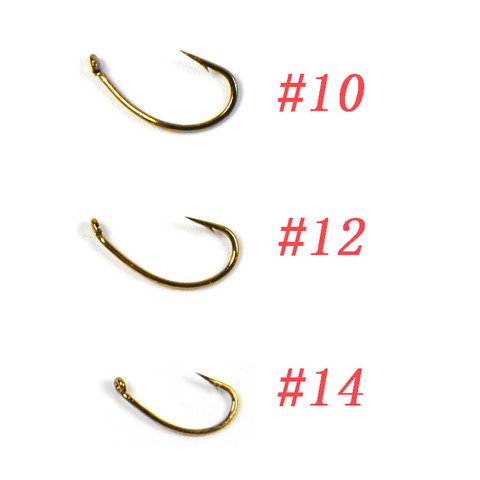 [100PCS/Pack] Gold Color  Fly Hook Nymph Bug Shrimp Pupae Larvae Caddis Fly Tying Fish Hooks Size #10 #12 #14 ► Photo 1/2