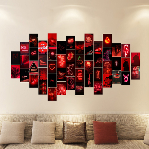 50Pcs Red Neon Aesthetic Pictures Wall Collage Kits Neon Red Photos Collection Collage Room Decorations for Girl Teens & Women ► Photo 1/6
