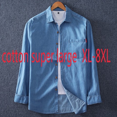 New Arrival Suepr Large Cotton Spring Autumn Men Long Sleeve Cotton Denim Casual Coat Casual Shirts Plus Size L-5XL 6XL 7XL 8XL ► Photo 1/4