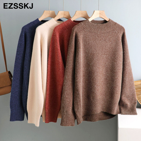 casual thick big Autumn Winter o-neck oversize Sweater Pullover Women warm chic female loose cashmere Basic wool Sweaters pull ► Photo 1/6