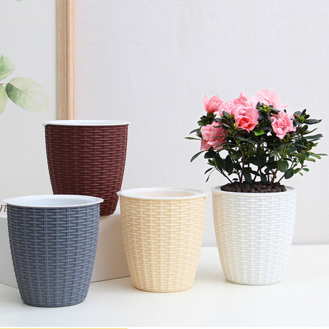 Plant Pot Cover Indoor Plastic Rattan Flower Cover Round Modern Decor Planter Durable Automatic Self Watering Flower Plants Pot ► Photo 1/6