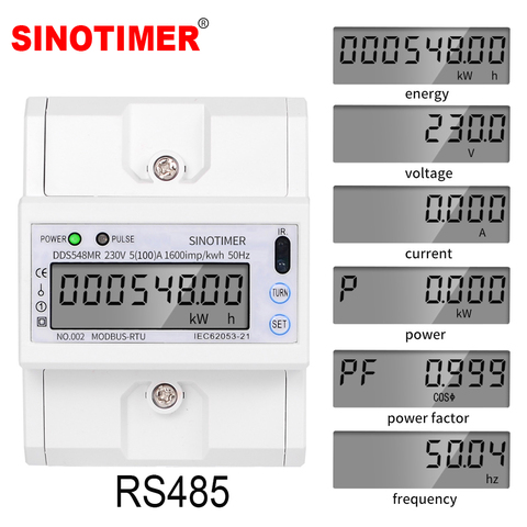 Upgraded Multi function Single Phase 5-100A 230V AC Energy Meter Electric Consumption Meter Monitor DIN Rail with RS485 Modbus ► Photo 1/6