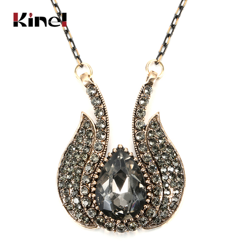 Kinel 2022 New Arrival Women Grey Crystal Necklace Antique Gold Big Water Drop Pendant Necklace For Gift Vintage Wedding Jewelry ► Photo 1/6